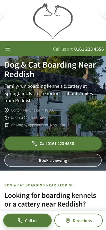 An area page on a phone, with call and viewing buttons